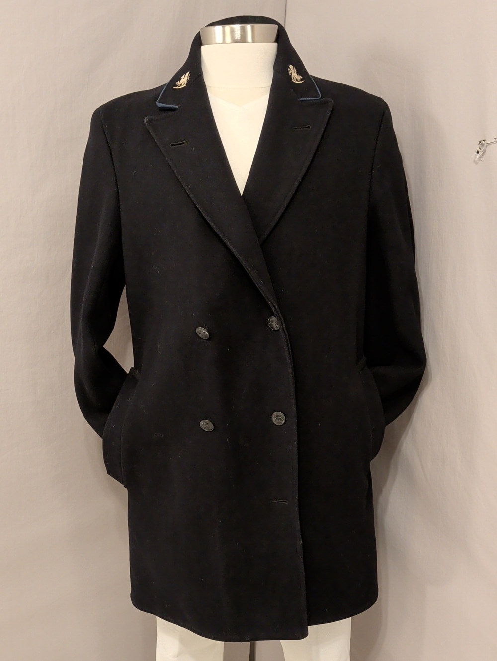 1940s London Transport Vintage Black Peacoat Double Breasted Wool Coat English
